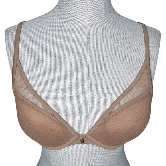ThirdLove 24/7 Classic Contour Plunge Bra sz 32B 1/2 * Uplift Tan Mesh Overlay - Picture 1 of 6